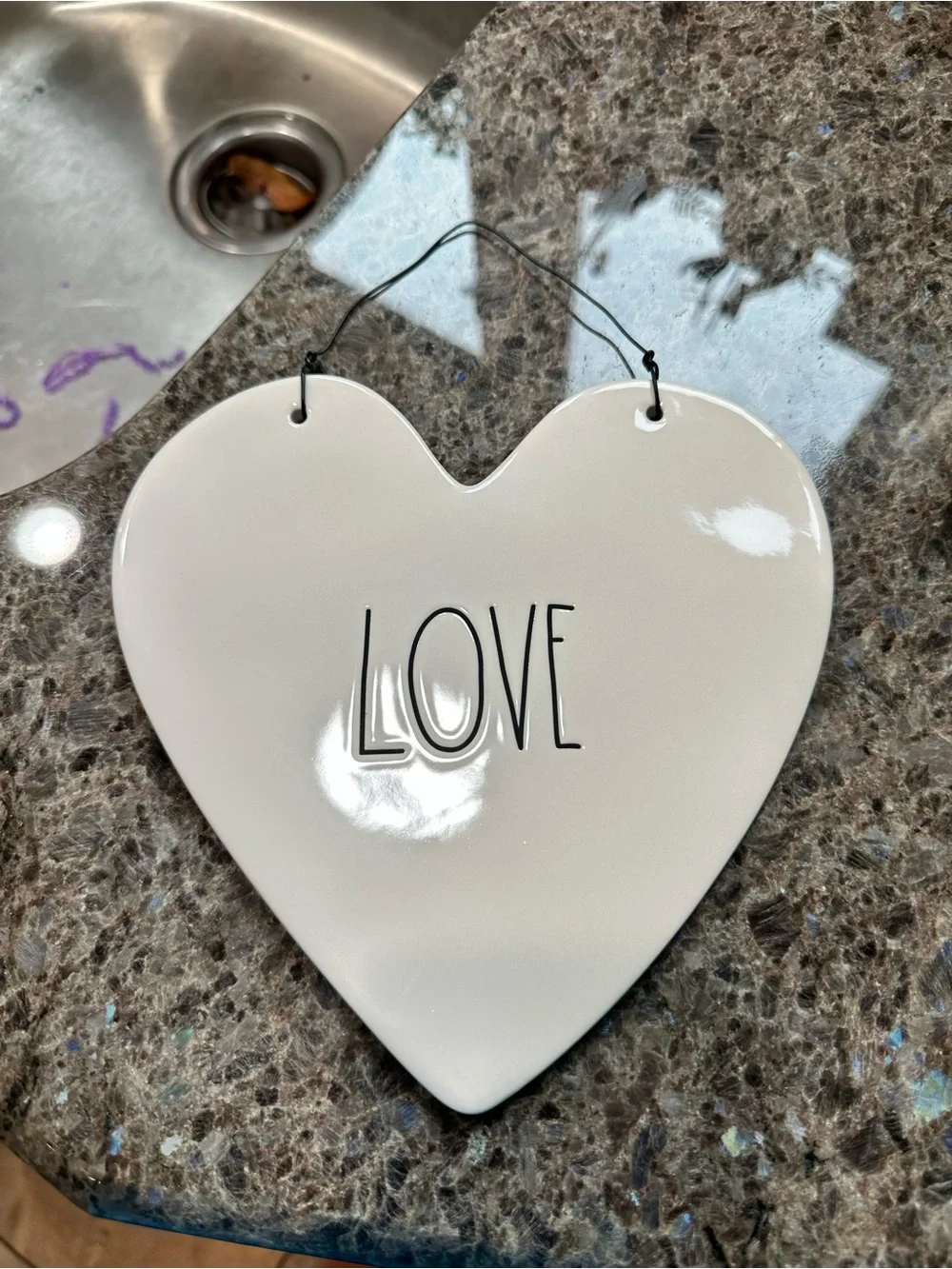 Rae Dunn White Heart Wall Sign with Black Lettering